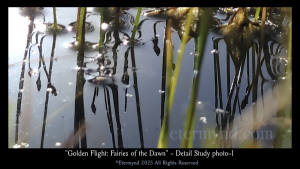 Flying insects in a nature park lagoon at dawn, or a divine canvas of fairies? An image to develop profound artistic perception and consider whether reality is the product of something much deeper, something related to how we process what we receive from the spectrum. Detail study photo 1-6
